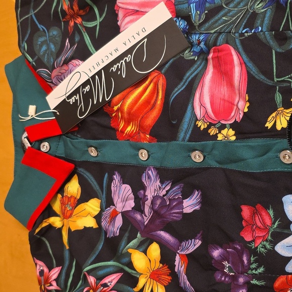 Dalia Macphee Floral Black Dress with Red and Green Accents. Size L. NWT - Picture 5 of 5